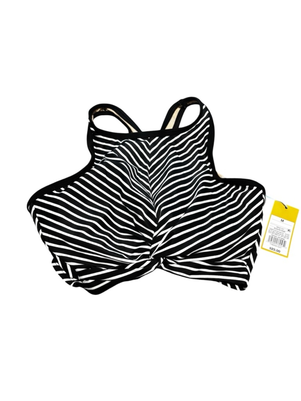 Kona Sol Black & White Striped Twist-Front High Neck Bikini Top - NWT - Size M